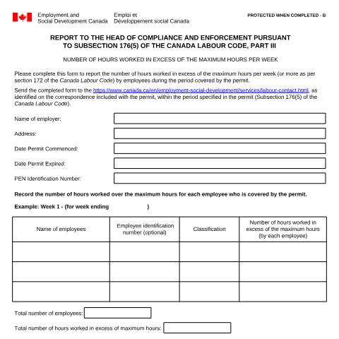 Document preview: Report to the Head of Compliance and Enforcement Pursuant to Subsection 176(5) of the Canada Labour Code, Part III — Labour, Canada (CERFA n°LAB1196)