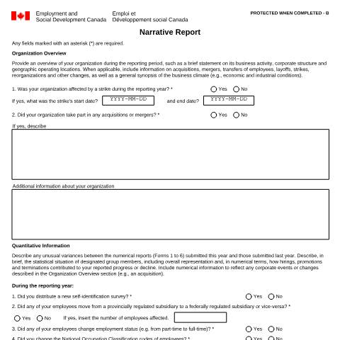 Document preview: Narrative Report — Labour, Canada (CERFA n°LAB1208)