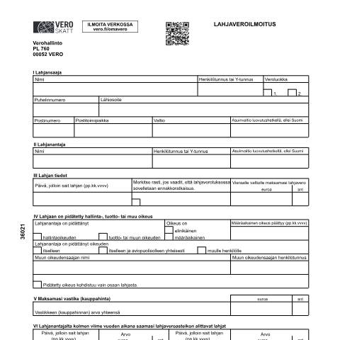 Document preview: Lahjaveroilmoitus (3602, 3603) — Lahjaveroilmoitus (3602, 3603), Suomi