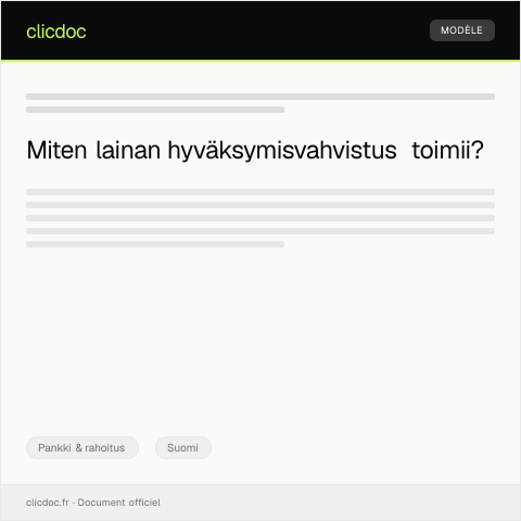 Document preview: Lainan hyväksymisvahvistus — Pankki & rahoitus, Suomi