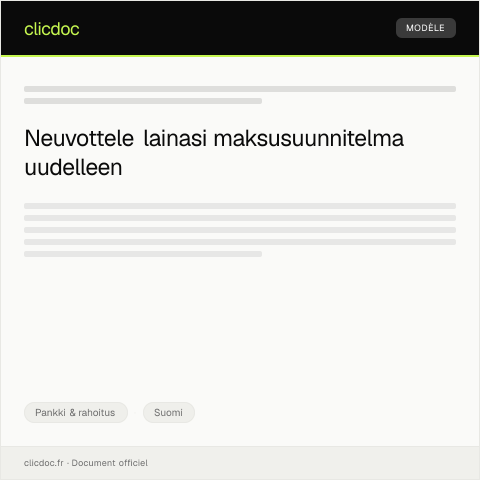 Document preview: Lainan maksusuunnitelman uudelleenneuvottelu — Pankki & rahoitus, Suomi