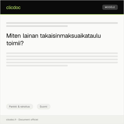 Document preview: Lainan takaisinmaksuaikataulu — Pankki & rahoitus, Suomi