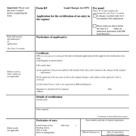 Document preview: Register entry rectification: application (K9) — HM Land Registry, United Kingdom