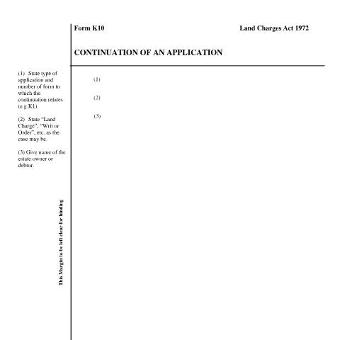 Document preview: Land charges: application continuation (K10) — HM Land Registry, United Kingdom