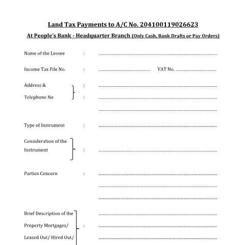 Document preview: Application for Land Tax — Other, Sri Lanka