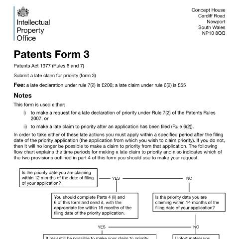 Document preview: Submit a late claim for priority — Intellectual Property Office, United Kingdom