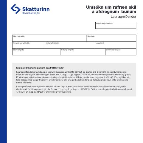 Document preview: Launagreiðendur - Umsókn um — Innheimta, Ísland (CERFA n°RSK 22.11)