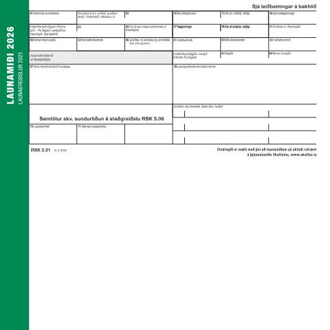 Document preview: Launamiði 2026, launagreiðslur 2025. — Einstaklingar, Ísland (CERFA n°RSK 2.01)