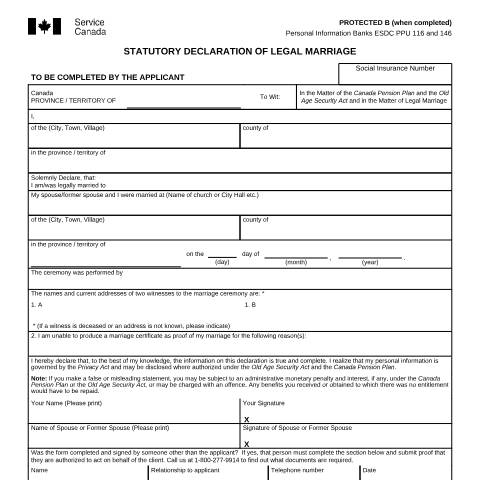 Document preview: Statutory Declaration of Legal Marriage — Income Security Programs, Canada (CERFA n°ISP1809CPP)