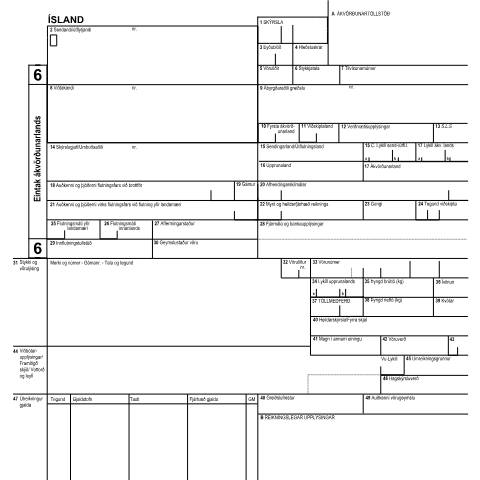 Document preview: SAD-E2.3-6 Einfölduð innflutningsskýrsla — Tollamál, Ísland