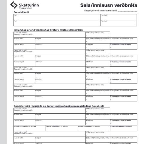 Document preview: Sala/innlausn verðbréfa. — Einstaklingar, Ísland (CERFA n°RSK 3.15)