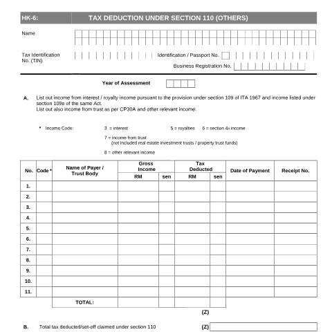 Document preview: Working Sheets pertaining to Repayment HK-6 — Individual, Malaysia