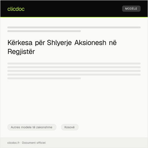 Document preview: Letrë për kërkesë për shlyerje të aksioneve në regjistër — Autres modele të zakonshme, Kosovë