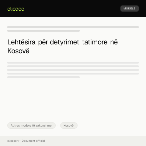 Document preview: Letrë për kërkesë për ndihmë në përballimin e detyrimeve tatimore — Autres modele të zakonshme, Kosovë