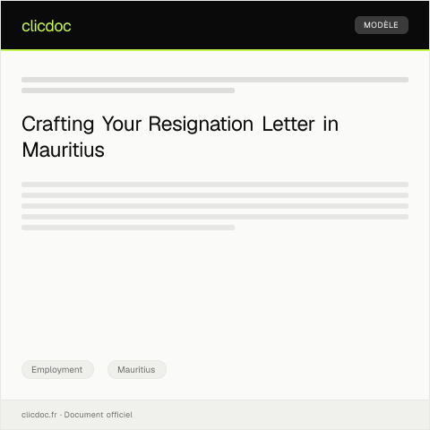 Document preview: Letter of Resignation — Employment, Mauritius