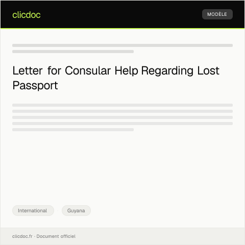 Document preview: Letter Requesting Consular Assistance for Lost Passport in Georgetown — International, Guyana