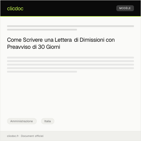 Anteprima documento Lettera di dimissioni con preavviso di 30 giorni al datore di lavoro — Amministrazione, Italia