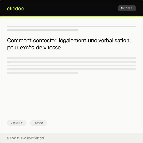 Aperçu du document Lettre de contestation d’une amende pour excès de vitesse — Véhicule, France