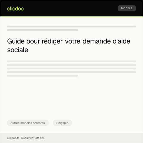 Aperçu du document Lettre de demande d'aide sociale ou allocation d'insertion — Autres modèles courants, Belgique