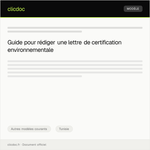 Aperçu du document Lettre de demande de certification environnementale — Autres modèles courants, Tunisie