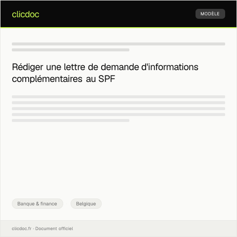 Aperçu du document Lettre de demande d’informations complémentaires — Banque & finance, Belgique