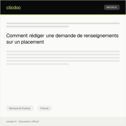 Aperçu du document Lettre de demande de renseignements sur un placement financier — Banque & finance, France