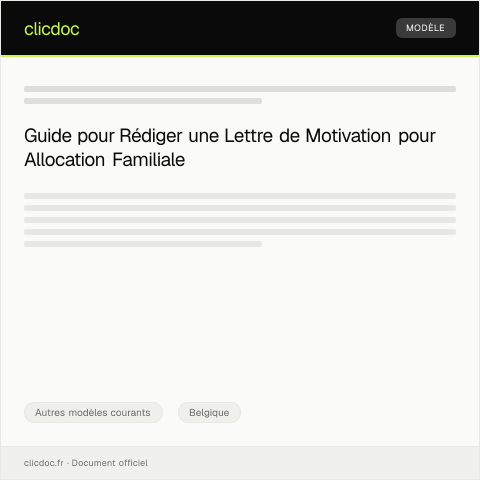 Aperçu du document Lettre de motivation pour une allocation familiale — Autres modèles courants, Belgique