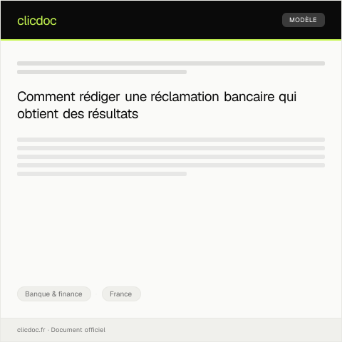 Aperçu du document Lettre de réclamation auprès du Service Clientèle — Banque & finance, France