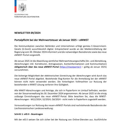 Dokumentvorschau: STV-Newsletter 09/2024 — Newsletter, Liechtenstein (CERFA n°stv_newsletter)