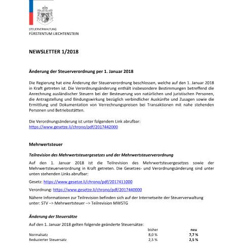 Dokumentvorschau: STV-Newsletter 01/2018 — Newsletter, Liechtenstein (CERFA n°stv_newsletter)