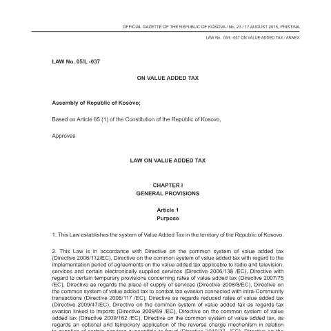 Document preview: Law No. 05/L-37 — Laws, Kosovë