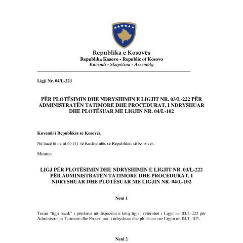 Document preview: Ligji Nr. 04/L-223 — Ligjet, Kosovë