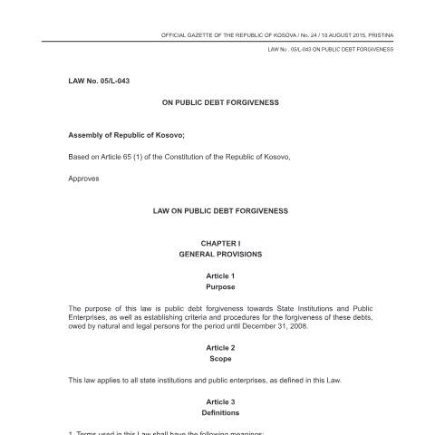 Document preview: Law No. 05/L-043 — Laws, Kosovë