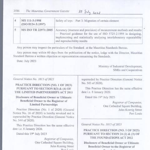 Document preview: Limited Liability Partnership – GN 1014 of 2023 — Document, Mauritius (CERFA n°Limited-Liability-Partnership-GN-1014-of-2023)