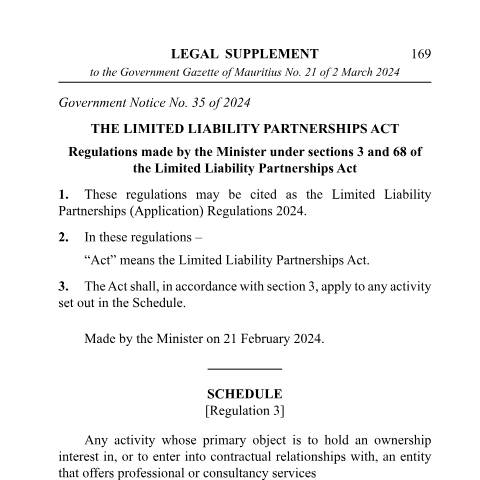 Document preview: 35_The Limited Liability Partnerships (Application) Reg 2024 — Form, Mauritius (CERFA n°35_The-Limited-Liability-Partnerships-Application-Reg-2024)