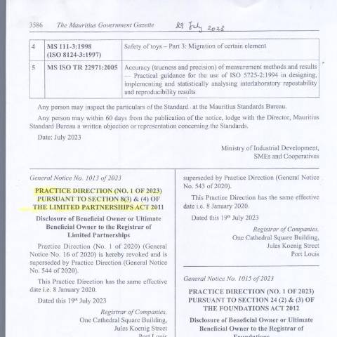 Document preview: Limited Partnership GN 1013 of 2023 — Document, Mauritius (CERFA n°Limited-Partnership-GN-1013-of-2023)