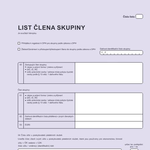 Document preview: List člena skupiny — Daň z přidané hodnoty — Registrace, Česko (CERFA n°25 5126)