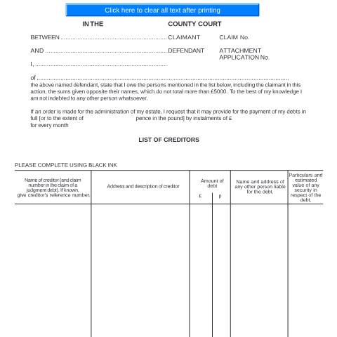 Document preview: List of creditors furnished under the Act of 1971: Form N93 — HM Courts & Tribunals Service, United Kingdom