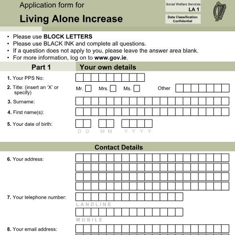 Document preview: Operational Guidelines: Living Alone Increase — Department of Social Protection, Ireland (CERFA n°LA1)
