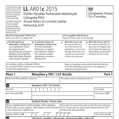 Document preview: File your limited liability partnership annual return (LL AR01c) — Companies House, United Kingdom