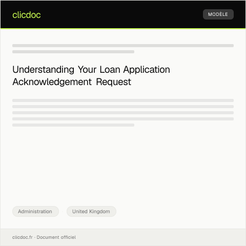 Document preview: Request for Loan Application Acknowledgement — Administration, United Kingdom