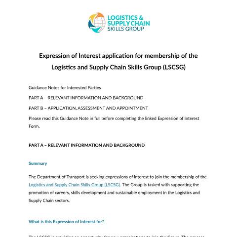 Document preview: Logistics and Supply Chain Skills Group — expression of interest application for membership of the logistics and supply chain sk — Department of Transport, Ireland