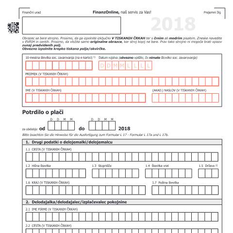 Dokumentvorschau: L17-SI — Plačilni list 2018 — Steuern, Österreich (CERFA n°L17-SI)