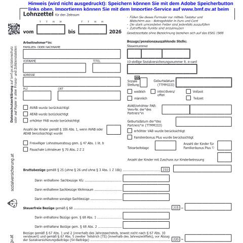 Dokumentvorschau: L16 — Lohnzettel für den Zeitraum ab 01.01.2026 — Steuern, Österreich (CERFA n°L16)
