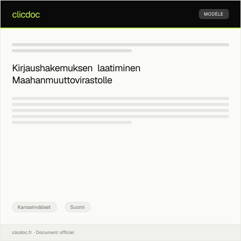 Document preview: Maahanmuuttoviraston kirjaushakemus — Kansainväliset, Suomi