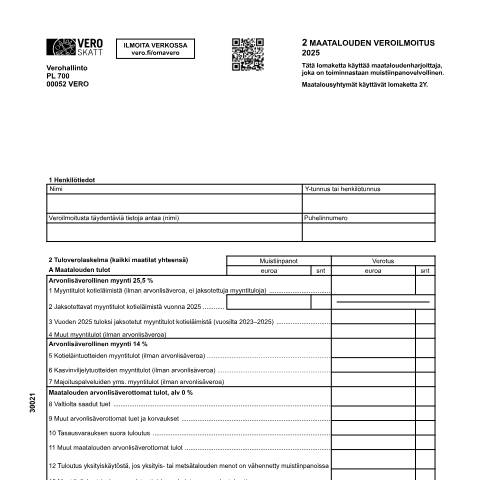 Document preview: 2 Maatalouden veroilmoitus (3002) — 2 Maatalouden veroilmoitus (3002), Suomi (CERFA n°Vero 3002)