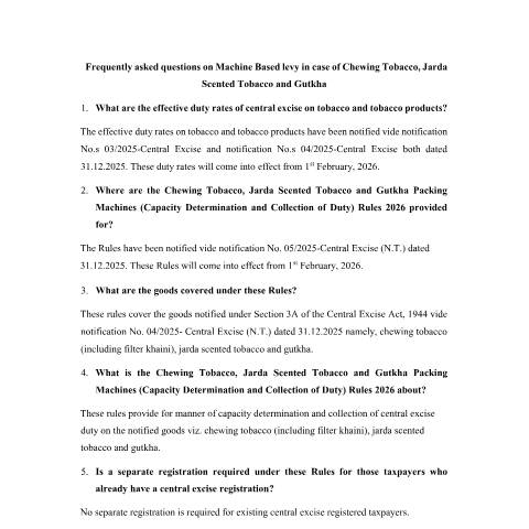 Document preview: FAQ Machine based levy on Chewing Tobacco Jarda scented Tobacco Gutka — gst_faq, India (CERFA n°FAQ_Machine_based_levy_on_Chewing_Tobacco_Jarda_scented_Toba)