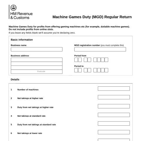 Document preview: Machine Games Duty return — HM Revenue & Customs, United Kingdom