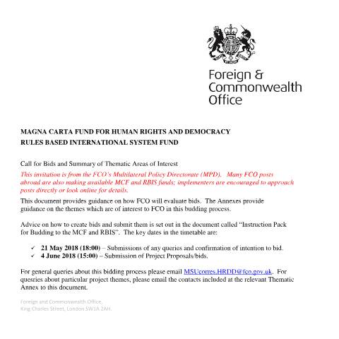 Document preview: Magna Carta Fund 2018 to 2020: call for bids — Foreign & Commonwealth Office, United Kingdom
