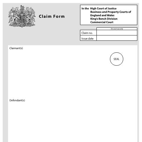 Document preview: Make a claim in the Commercial Court: Form N1(CC) — HM Courts & Tribunals Service, United Kingdom